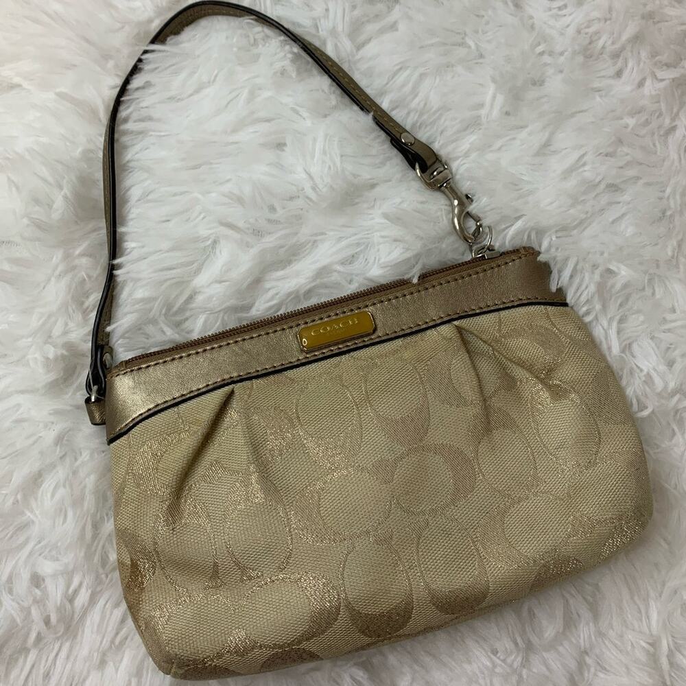 Coach Gold Canvas Wristlet